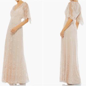 MAC DUGGAL SEQUIN SHORT SLEEVE TRUMPET BLUSH GOWN sz 8